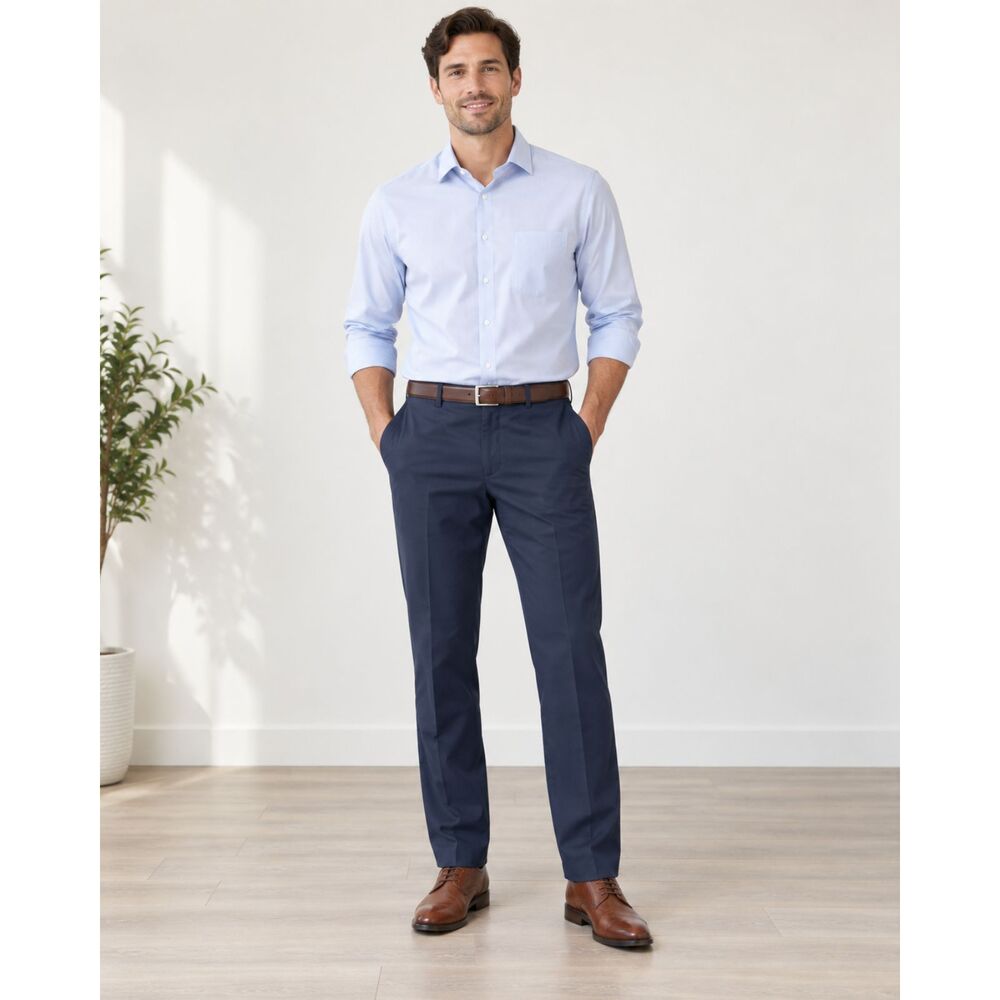 Men’s Navy Blue Dress Pants Small Straight Leg Flat Front Career Slacks